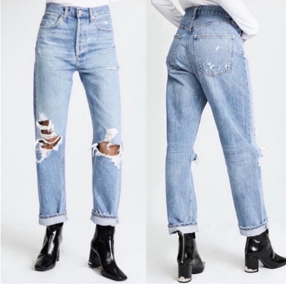AGOLDE '90s Jeans Relaxed Mid-Rise Distressed Size 26 in Light Wash Blue